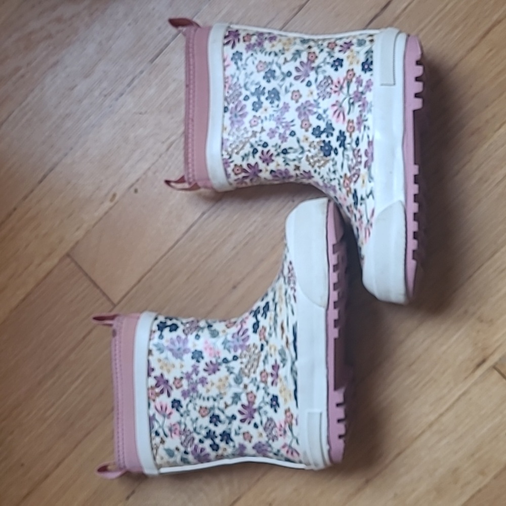 Floral H&M Toddler Rain Boots - Pink and White, Size 9